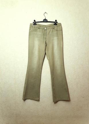 Talace (турция) стильные джинсы котоновые бежевые-оливковые клёш средняя плотность р48-50 женские