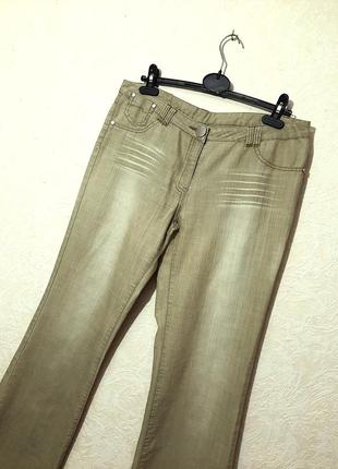 Talace (турция) стильные джинсы котоновые бежевые-оливковые клёш средняя плотность р50 l женские3 фото