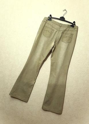 Talace (турция) стильные джинсы котоновые бежевые-оливковые клёш средняя плотность р50 l женские6 фото