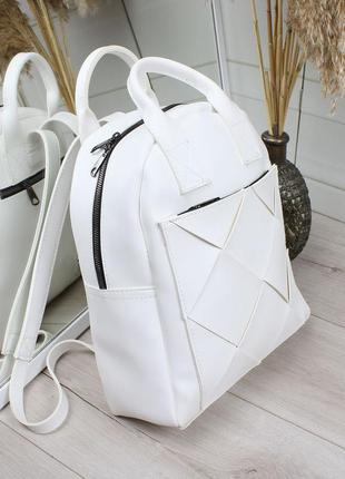 Женский стильный, качественный рюкзак для девушек из эко кожи белый6 фото