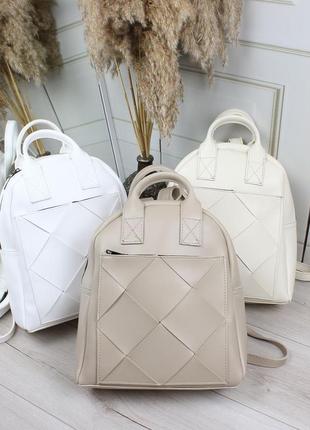 Женский стильный, качественный рюкзак для девушек из эко кожи белый9 фото