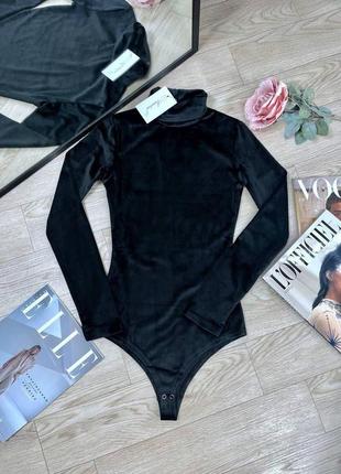 Стильный боди из королевского велюра черный р.42-44