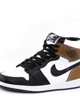 Зимние женские кроссовки nike air jordan 1 winter brown white black (мех) 372 фото