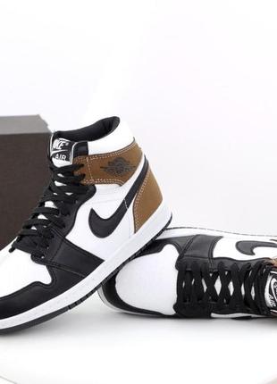 Зимние женские кроссовки nike air jordan 1 winter brown white black (мех) 379 фото