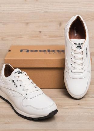 Мужские кожаные кроссовки reebok classic white pearl (в стиле)5 фото