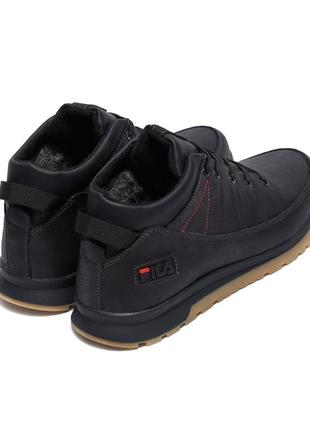 Мужские  зимние кожаные кроссовки  fila black classic (в стиле)4 фото