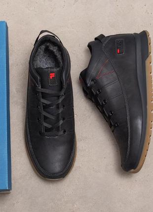 Мужские  зимние кожаные кроссовки  fila black classic (в стиле)7 фото