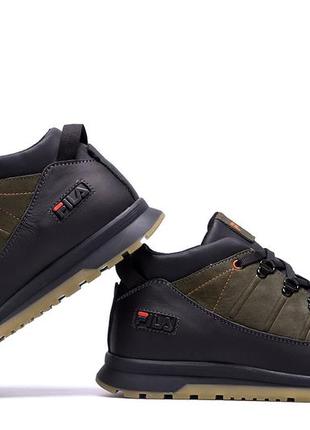 Чоловічі зимові шкіряні кросівки fila olive classic (в стилі)4 фото