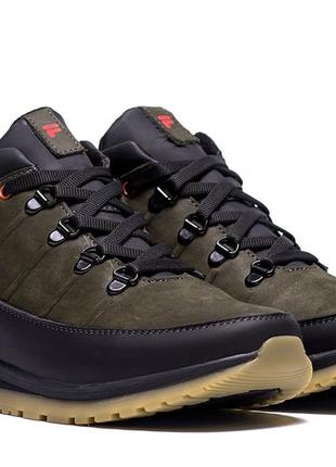 Чоловічі зимові шкіряні кросівки fila olive classic (в стилі)5 фото