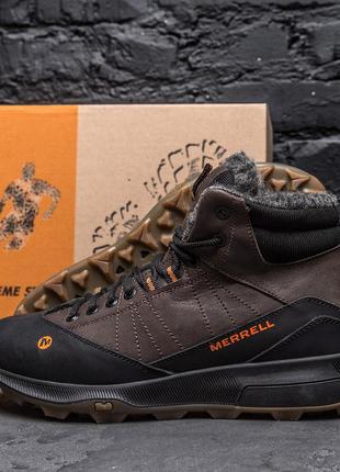 Мужские зимние кожаные ботинки merrell chocolate (в стиле)6 фото