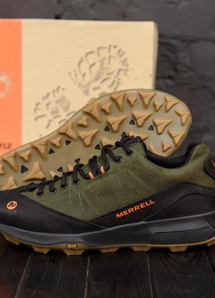 Мужские кожаные кроссовки merrell green (в стиле)8 фото