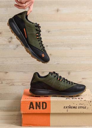 Мужские кожаные кроссовки merrell green (в стиле)5 фото