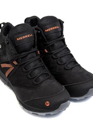 Мужские зимние кожаные ботинки merrell black (в стиле)3 фото