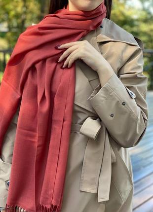 Котоновый  красно-рыжий шарф, большой женский шарф3 фото