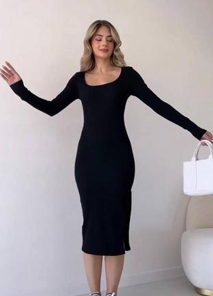 Базовое женское платье миди с длинным рукавом в рубчик