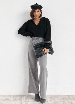 Теплые брюки-кюлоты с высокой талией - серый цвет, m (есть размеры)9 фото