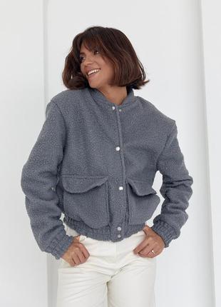 Женская куртка из букле на кнопках - серый цвет, l (есть размеры)7 фото