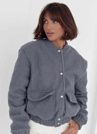 Женская куртка из букле на кнопках - серый цвет, l (есть размеры)10 фото