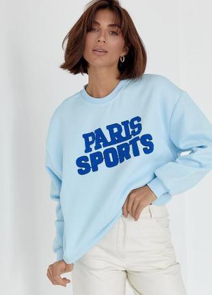Теплый свитшот на флисе с надписью paris sports - голубой цвет, s (есть размеры)5 фото