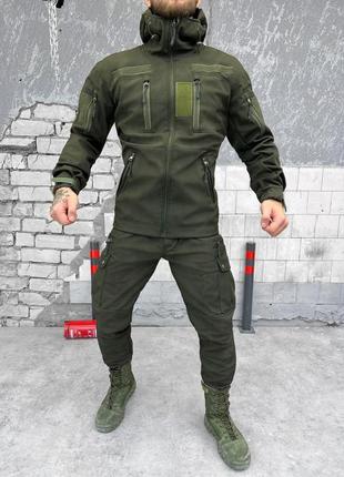 Комплект 5 в 1 военная форма олива софтшел осень тактический костюм хаки softshell зеленый осенний