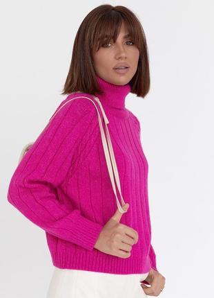 Женский вязаный свитер с рукавами-регланами - фуксия цвет, l (есть размеры)8 фото