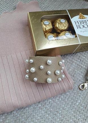 🌿 браслет з еко-шкіри з намистинами-перлинами