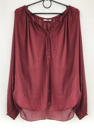 Натуральная объёмная блуза из тонкого хлопка цвета бургунди в стиле бохо, индия
