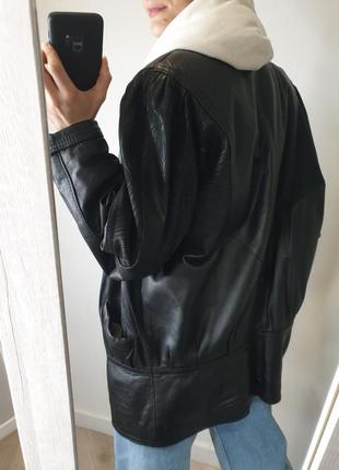 Шикарна натуральна шкіряна вінтажна подовжена куртка з анімалістичним принтом фактурою зебра вінтаж5 фото