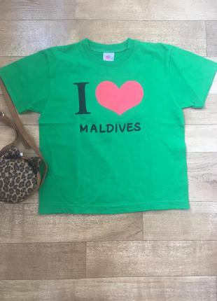 Футболка я люблю мальдіви. футболка i love maldives.. зелена коротка футболка.
