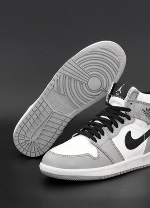 Зимние мужские кроссовки nike air jordan 1 winter grey black white (мех) 40-41-42-43-44-45