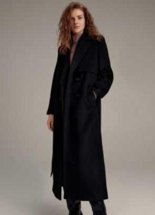 Длинное двухбортное шерстяное пальто reserved premium с шерстью7 фото