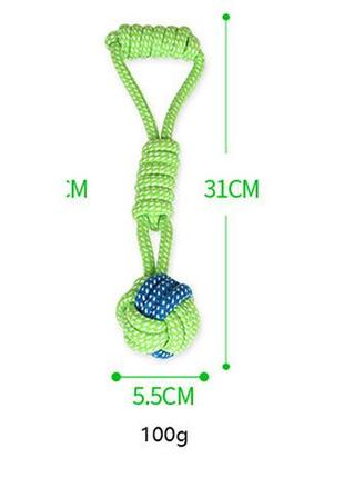 Іграшка канат з м'ячем для собак салатового кольору3 фото