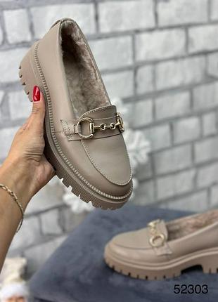 Зимние утепленные мехом туфли лоферы автоледи натуральная кожа замш