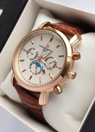 Дуже якісний чоловічий наручний годинник золотого кольору, на ремінці, відображення дати3 фото