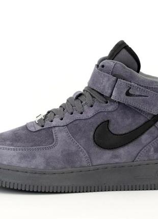 Зимние мужские кроссовки nike air force 1 winter grey black (мех) 41-42-43-44-45