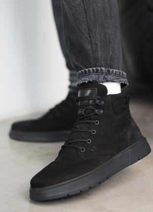 Стильні практичні чорні чоловічі черевики зимові,утеплювач хутро,замшеві/замша-чоловіче взуття зима