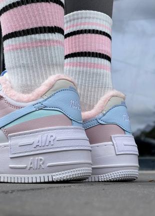 Зимние женские кроссовки nike air force 1 shadow white glacier blue ghost fur(мех) 36-37-38-39-404 фото