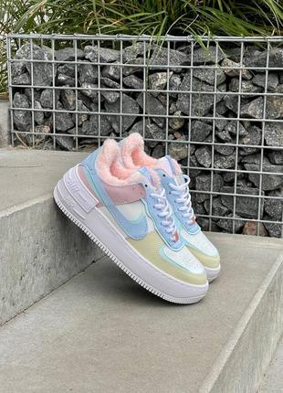 Зимние женские кроссовки nike air force 1 shadow white glacier blue ghost fur(мех) 36-37-38-39-407 фото