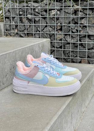 Зимние женские кроссовки nike air force 1 shadow white glacier blue ghost fur(мех) 36-37-38-39-409 фото