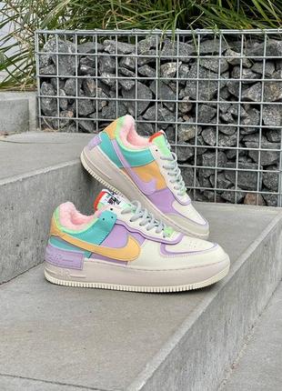 Зимние женские кроссовки nike air force 1 shadow pale ivory fur(мех) 36-37-38-39-40