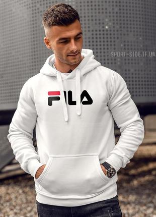 Мужская толстовка fila (фила) белая (большая эмблема) кенгуру худи белый