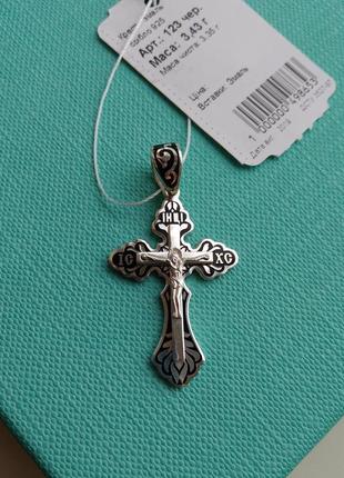 Серебряный крестик , родированный крест с эмалью спаси и сохрани серебро 9251 фото