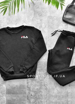 Теплий чоловічий спортивний костюм fila (філа) чорний, світшот штани (толстовка худі лонгслів)1 фото