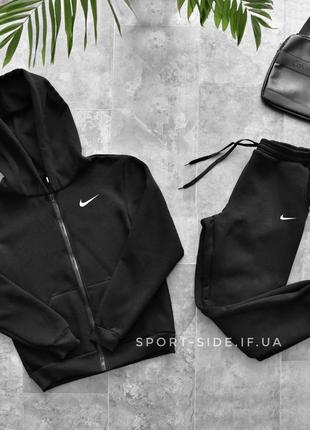 Теплый мужской спортивный костюм nike (найк) черный, толстовка с замком , штаны олимпийка (мастерка)