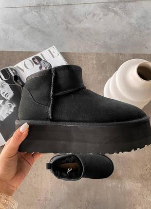 Угги ugg platform угги на платформе черные натуральные замша и мех