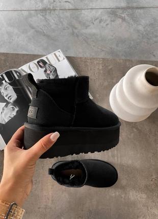 Угги ugg platform угги на платформе черные натуральные замша и мех