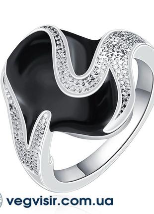 Шикарное женское кольцо с черным камнем кристаллы стерл. серебро 925 проба регулируемое с камнями2 фото