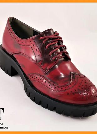 Жіночі лакові туфлі бордо на  сліпони мокасини червоні (розміри: 36,37)2 фото