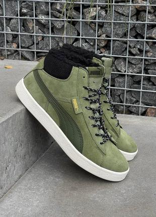 Зимние мужские кроссовки puma mid corduroy olive fur (мех) 41-42-43-44-45