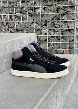 Зимние женские кроссовки puma mid corduroy black fur (мех) 36-37-38-39-40